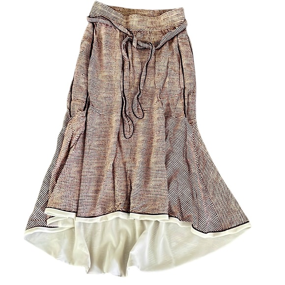 Me + Em High-Low elastic tie waist burgundy/brown & cream skirt - Picture 1 of 5
